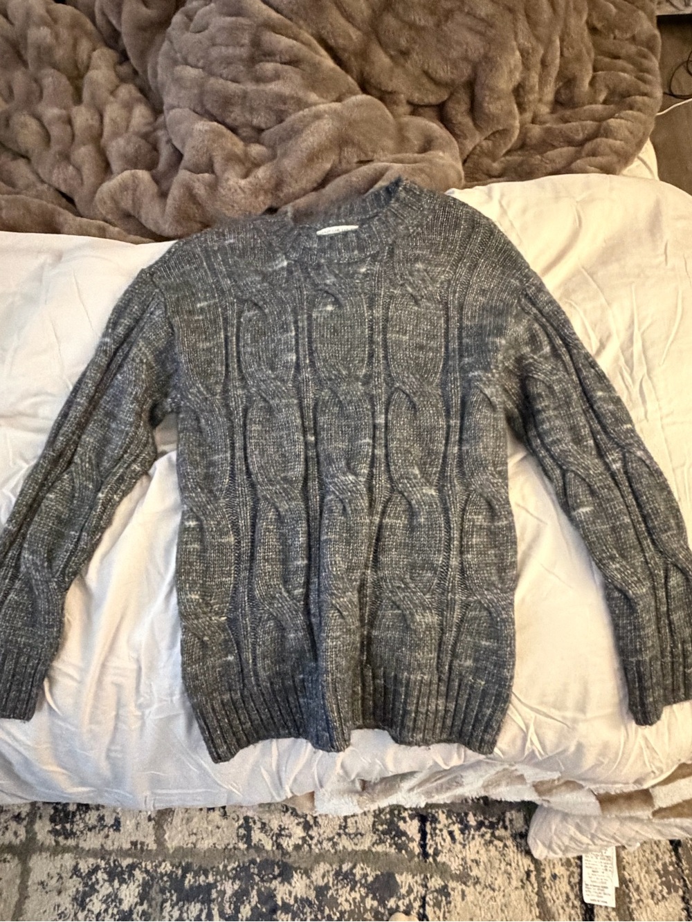 American Eagle Gray Marled Cable Knit Sweater